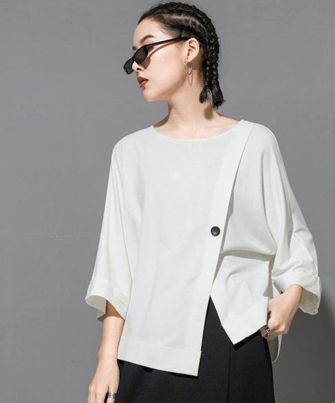 Asymmetric Button Boxy Top